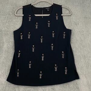 Ann Taylor Womens Top Small Black Embellished Sleeveless Blouse Classic Office